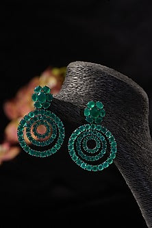 Black Rhodium Finish Synthetic Emerald Stone Dangler Earrings In Sterling Silver