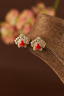 Gold Finish Moissanite Polki & Ruby Necklace Set In Sterling Silver