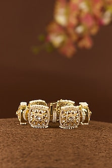 Gold Finish Moissanite Polki & CZ Bracelet In Sterling Silver