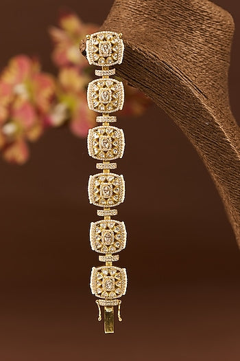 Gold Finish Moissanite Polki & CZ Bracelet In Sterling Silver