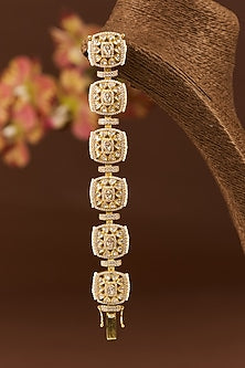 Gold Finish Moissanite Polki & CZ Bracelet In Sterling Silver