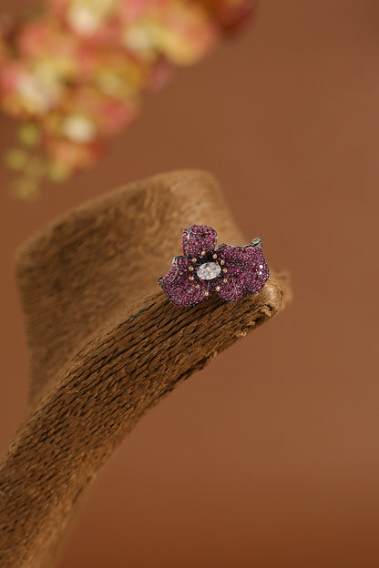 Black Gold Finish Ruby & Swarovski Brooch Cum Pendant In Sterling Silver