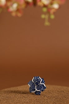 White Gold Finish Swarovski & Sapphire Ring In Sterling Silver