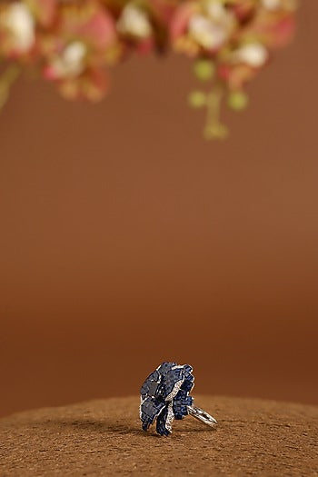 White Gold Finish Swarovski & Sapphire Ring In Sterling Silver