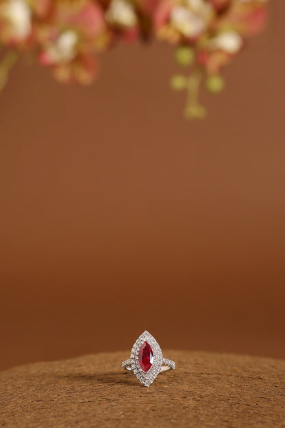White Gold Finish Swarovski & Ruby Ring In Sterling Silver