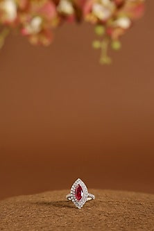 White Gold Finish Swarovski & Ruby Ring In Sterling Silver