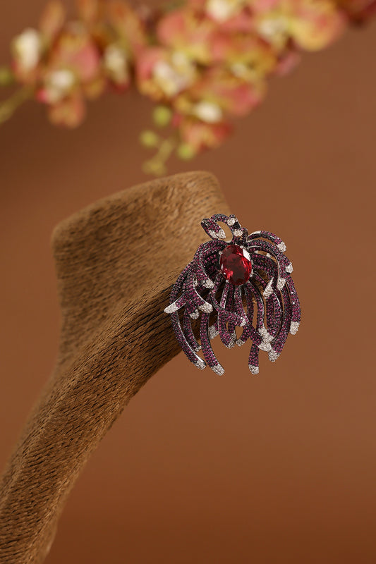Black Gold Finish Swarovski & Ruby Brooch Cum Pendant In Sterling Silver