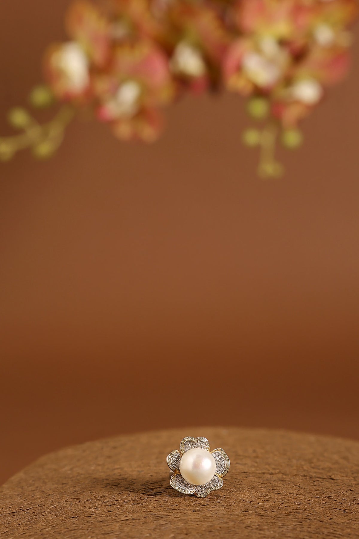White Gold Finish Swarovski & Pearl Ring In Sterling Silver