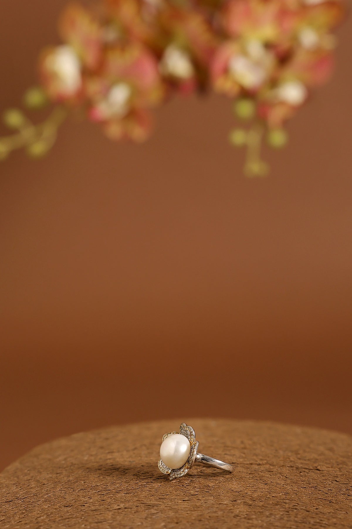 White Gold Finish Swarovski & Pearl Ring In Sterling Silver