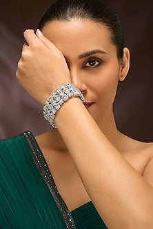 White Gold Finish Eurostar Swarovski Bracelet In Sterling Silver