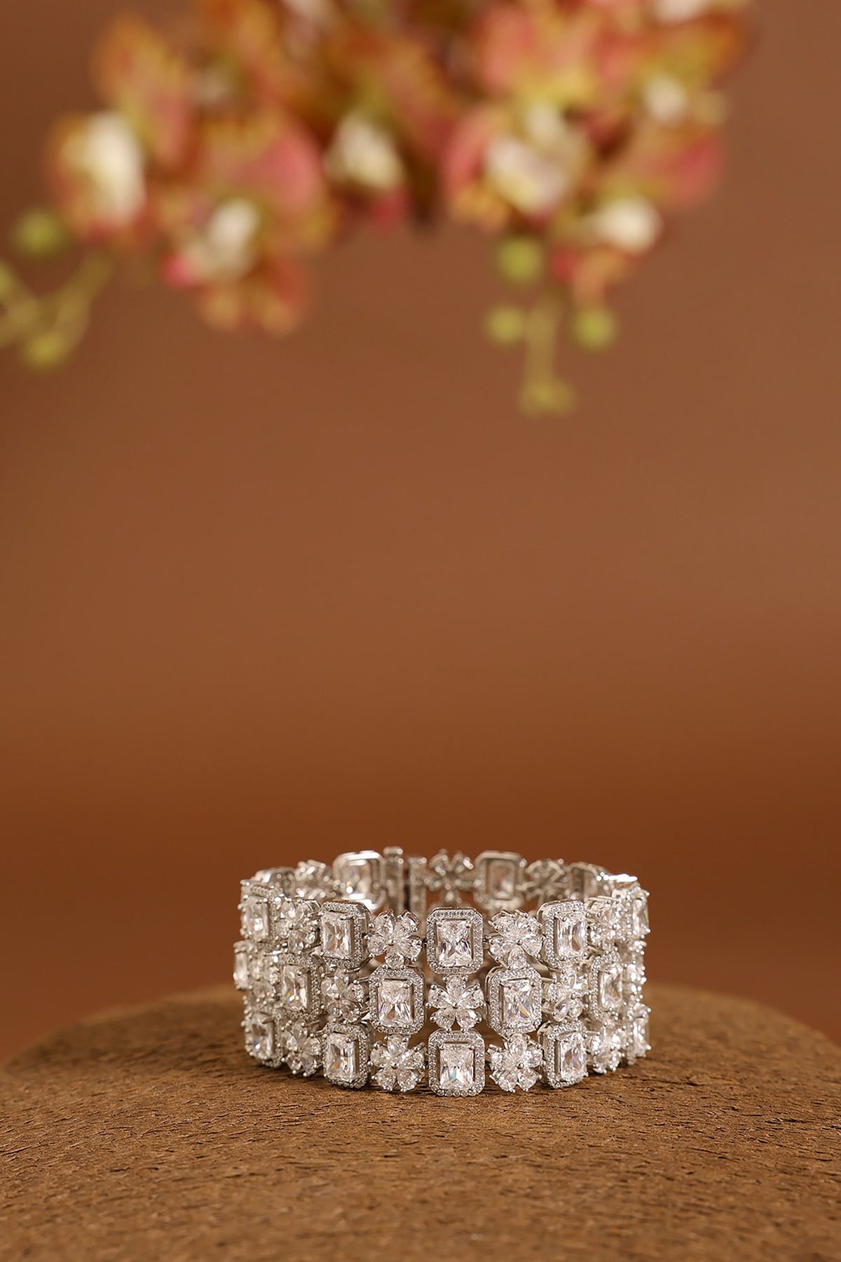 White Gold Finish Eurostar Swarovski Bracelet In Sterling Silver