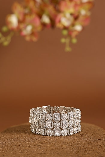 White Gold Finish Eurostar Swarovski Bracelet In Sterling Silver