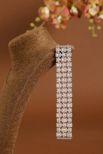 White Gold Finish Eurostar Swarovski Bracelet In Sterling Silver