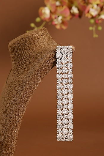 White Gold Finish Eurostar Swarovski Bracelet In Sterling Silver