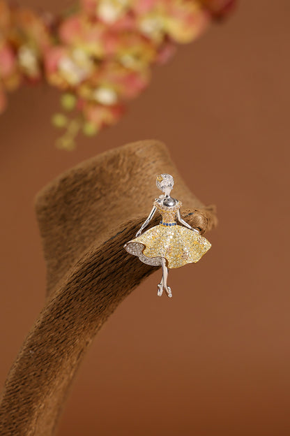 White Gold Finish Swarovski & Yellow Sapphire Brooch Cum Pendant In Sterling Silver