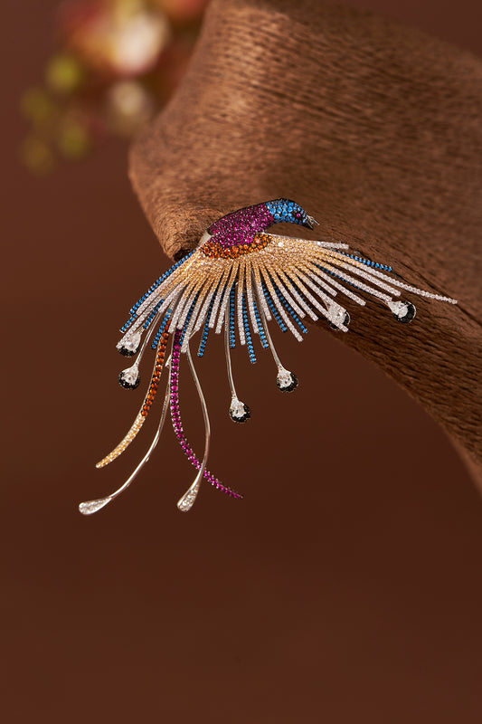 White Finish Zircons & Ruby Stone Brooch