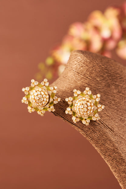 Yellow Gold Finish Moissanite Polki Dangler Earrings In Sterling Silver