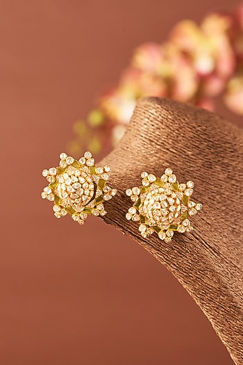 Yellow Gold Finish Moissanite Polki Dangler Earrings In Sterling Silver