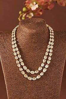 Yellow Gold Finish Moissanite Polki Necklace In Sterling Silver