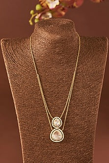 Yellow Gold Finish Missanite Polki & Eurostar Zirconia Necklace Set In Sterling Silver