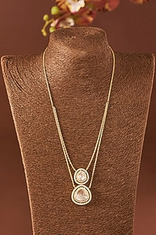 Yellow Gold Finish Missanite Polki & Eurostar Zirconia Necklace Set In Sterling Silver