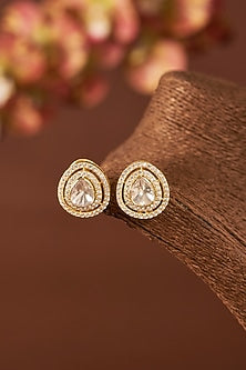 Yellow Gold Finish Missanite Polki & Eurostar Zirconia Necklace Set In Sterling Silver