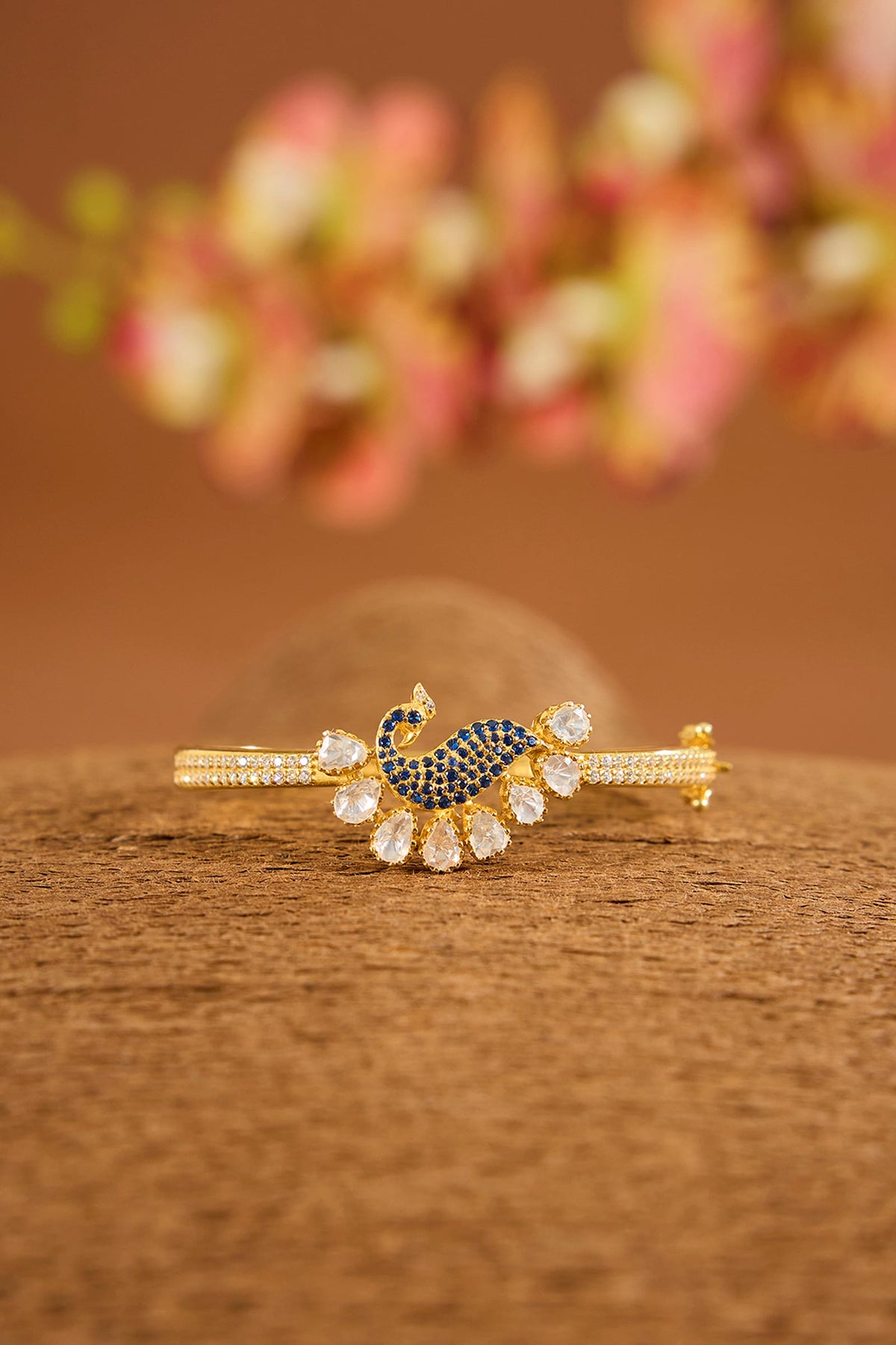 Yellow Gold Finish Moissanite Polki Bracelet In Sterling Silver