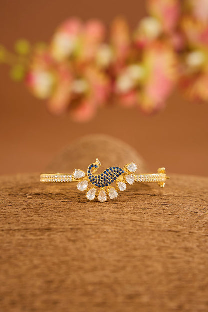Yellow Gold Finish Moissanite Polki Bracelet In Sterling Silver