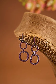 Black Rhodium Finish Ruby Stone Dangler Earrings In Sterling Silver