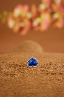 White Gold Finish Zircon & Sapphire Stone Ring In Sterling Silver