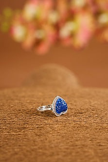 White Gold Finish Zircon & Sapphire Stone Ring In Sterling Silver