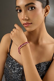 White Gold Finish Zircon & Ruby Stone Bracelet In Sterling Silver