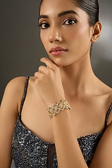 Yellow Gold Finish Eurostar Zircon Bracelet In Sterling Silver