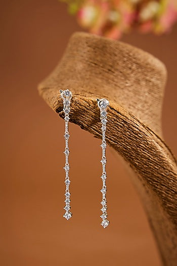 White Finish Eurostar Zircon Dangler Earrings In Sterling Silver