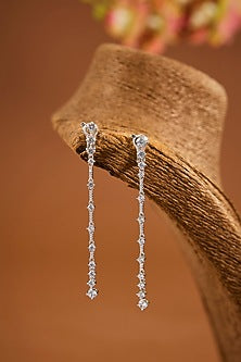 White Finish Eurostar Zircon Dangler Earrings In Sterling Silver