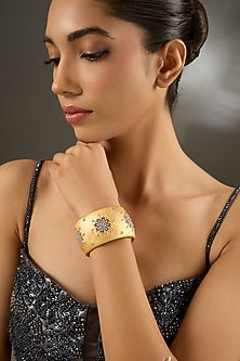 Matte Gold Finish Eurostar Zircon Openable Bracelet In Sterling Silver