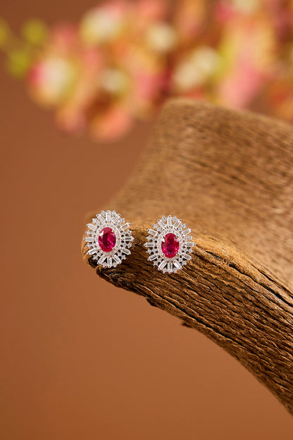 Gold Finish Zircon & Ruby Stone Necklace Set In Sterling Silver