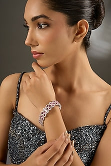 White Gold Finish Zircon & Ruby Stone Bracelet In Sterling Silver