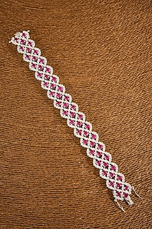 White Gold Finish Zircon & Ruby Stone Bracelet In Sterling Silver