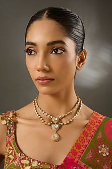 Yellow Gold Finish Moissanite Polki Necklace In Sterling Silver