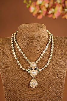 Yellow Gold Finish Moissanite Polki Necklace In Sterling Silver