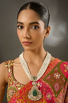 Yellow Gold Finish Moissanite Polki Necklace In Sterling Silver