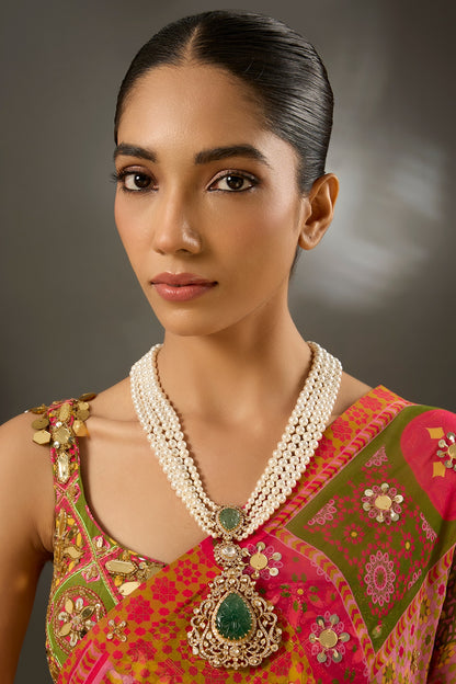 Yellow Gold Finish Moissanite Polki Necklace In Sterling Silver