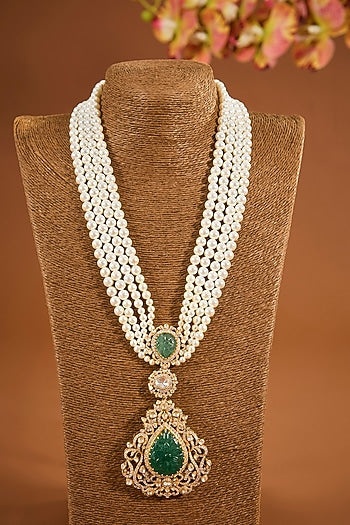 Yellow Gold Finish Moissanite Polki Necklace In Sterling Silver