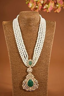 Yellow Gold Finish Moissanite Polki Necklace In Sterling Silver