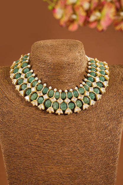 Yellow Gold Finish Emerald Stone Necklace Set In Sterling Silver
