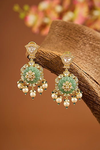 Yellow Gold Finish Emerald Stone Necklace Set In Sterling Silver