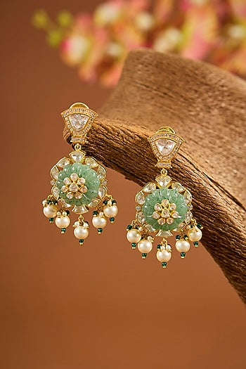 Yellow Gold Finish Emerald Stone Necklace Set In Sterling Silver