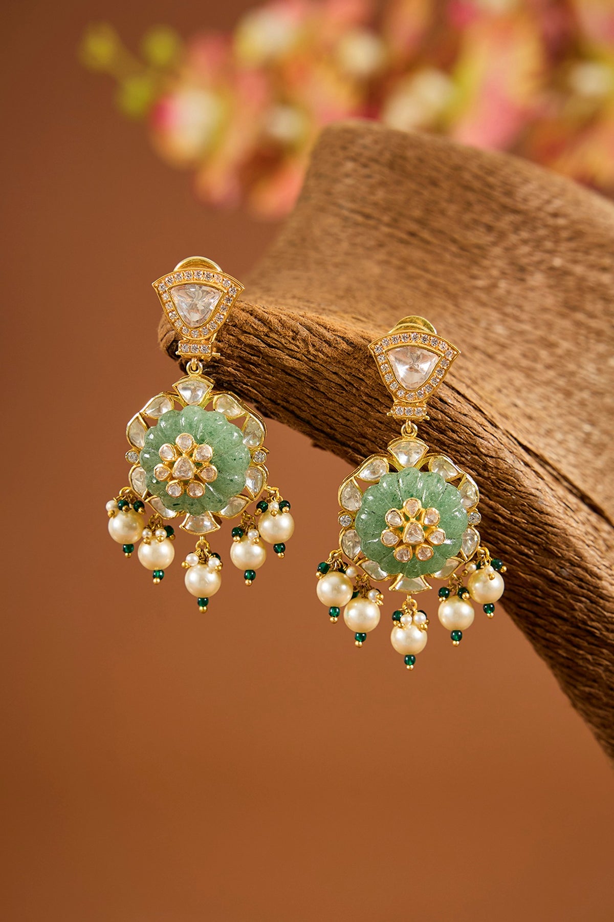 Yellow Gold Finish Emerald Stone Necklace Set In Sterling Silver