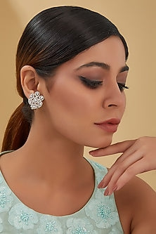 White Finish Zircon Stud Earrings In Sterling Silver